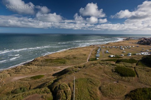 Aussicht über den Campingplatz und zum Fährhafen