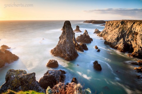 Aiguilles, Belle Ile, Abends im Regenwetter