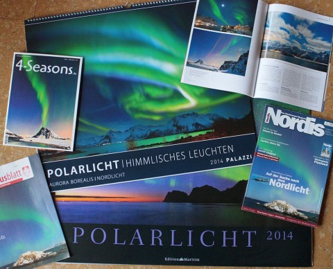 Nordlichtfotos auf Kalendern und in Magazinen