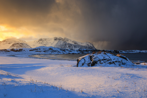 Schneelandschaft, Lofoten, Hov, Norwegen