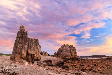 Sonnenuntergang in Pors Scaff, Granit Rose